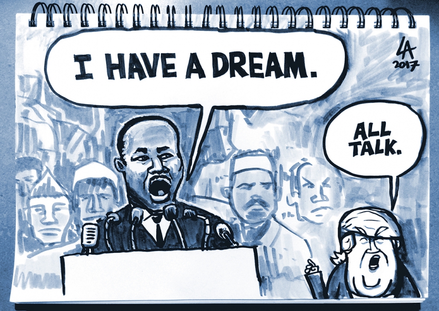 cartoon showing Martin Luther King saying "I have a dream" and Trump saying "All Talk." cartoon showing Martin Luther King saying "I have a dream" and Trump saying "All Talk."